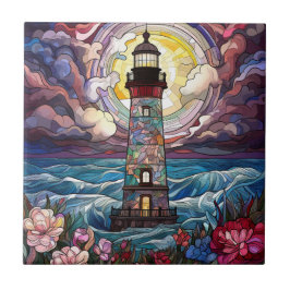 schattige strandvuurtoren tegeltje