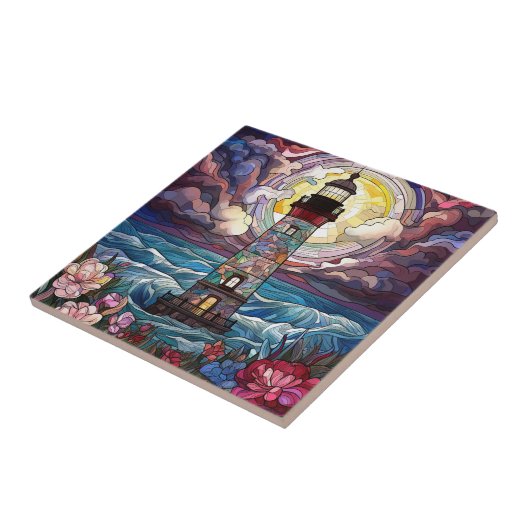 schattige strandvuurtoren tegeltje (Zijkant)