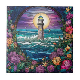 schattige strandvuurtoren tegeltje