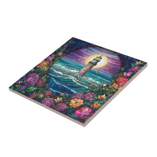 schattige strandvuurtoren tegeltje (Zijkant)