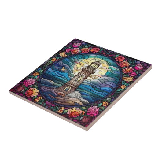 schattige strandvuurtoren tegeltje (Zijkant)