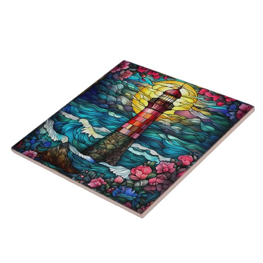 schattige strandvuurtoren tegeltje (Zijkant)