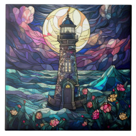 schattige strandvuurtoren tegeltje