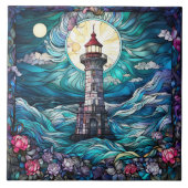 schattige strandvuurtoren tegeltje (Voorkant)