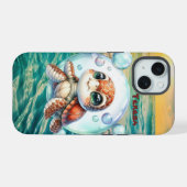 Schattige strandzeeschildpad iPhone 15 case (Achterkant horizontaal)