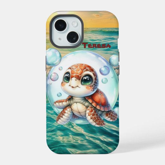 Schattige strandzeeschildpad iPhone 15 case (Achterkant)