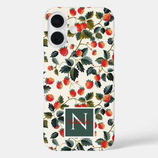 Schattige Strawberry Design met aangepaste naam iPhone 16 Hoesje