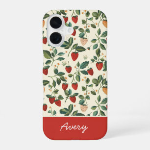Schattige Strawberry Design met aangepaste naam iPhone 16 Hoesje