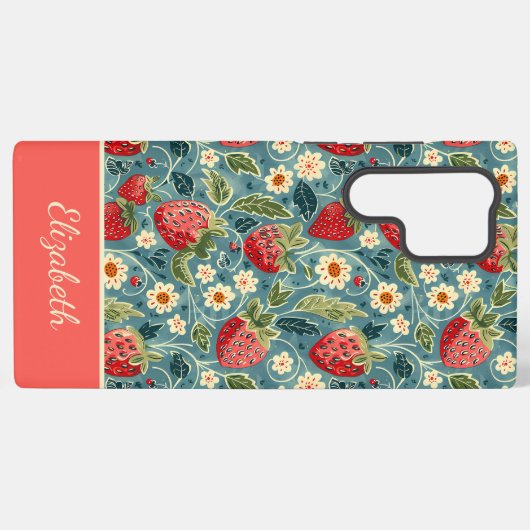 Schattige Strawberry Design met aangepaste naam Samsung Galaxy Hoesje (Achterkant horizontaal)