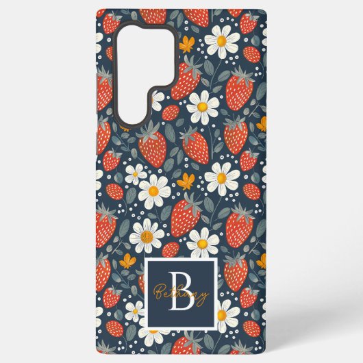 Schattige Strawberry Design met aangepaste naam Samsung Galaxy Hoesje (Achterkant)