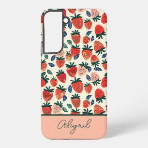 Schattige Strawberry Design met aangepaste naam Samsung Galaxy Hoesje