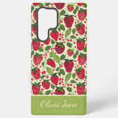 Schattige Strawberry Design met aangepaste naam Samsung Galaxy Hoesje (Achterkant)