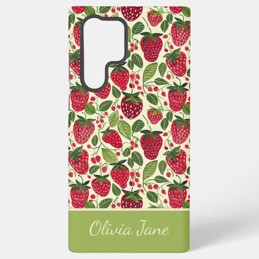 Schattige Strawberry Design met aangepaste naam Samsung Galaxy Hoesje (Achterkant)