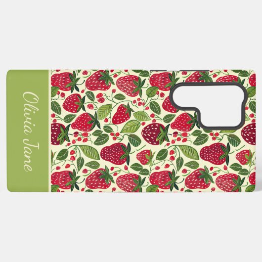 Schattige Strawberry Design met aangepaste naam Samsung Galaxy Hoesje (Achterkant horizontaal)