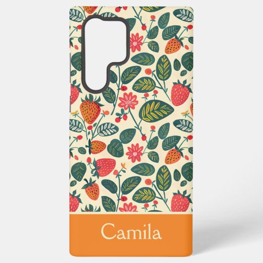 Schattige Strawberry Design met aangepaste naam Samsung Galaxy Hoesje (Achterkant)