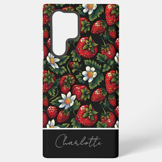 Schattige Strawberry Design met aangepaste naam Samsung Galaxy Hoesje (Achterkant)
