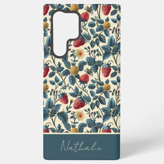 Schattige Strawberry Design met aangepaste naam Samsung Galaxy Hoesje (Achterkant)