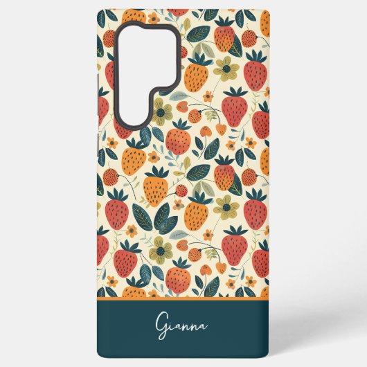 Schattige Strawberry Design met aangepaste naam Samsung Galaxy Hoesje (Achterkant)