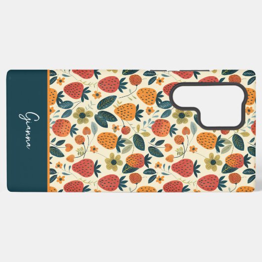 Schattige Strawberry Design met aangepaste naam Samsung Galaxy Hoesje (Achterkant horizontaal)