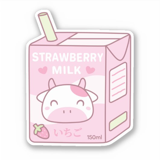 Schattige Strawberry Milk Packet Doodle Sticker (Voorkant)