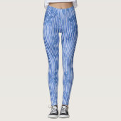 schattige Strepen en Bloemen Blauwe Legging Vrouwe (Voorkant)