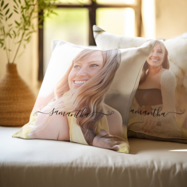 Schattige strik handtekening naam kussen (Cute Bow Signature Name Throw Pillow)