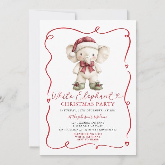 Schattige strik Witte Olifant Kerstfeest Uitwissel Kaart (Voorkant)