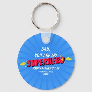 Schattige strip superheld vaderdag sleutelhanger