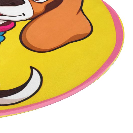 Schattige striphond glimlacht vrolijk snijplank (Hoek)