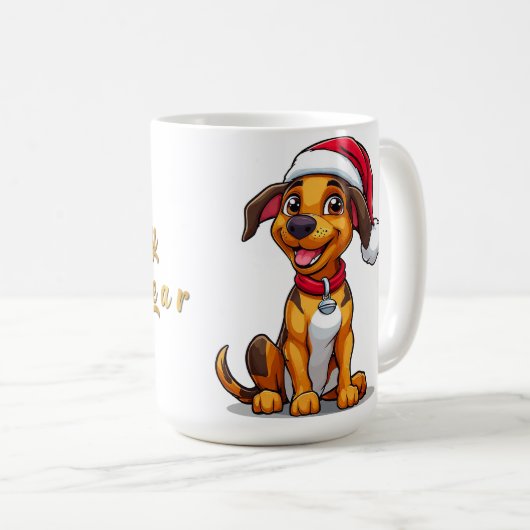 Schattige striphond met kerstmuts koffiemok (Voorkant rechts)