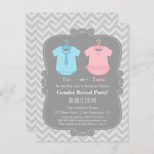 Schattige Stropdas of Tutu Gender Reveal Party Inv Kaart (Voorkant / Achterkant)