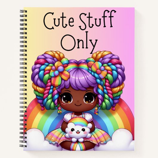 Schattige Stuff Only – Roze Kawaii Regenboog Notitieboek (Voorkant)