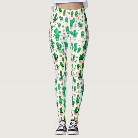 Schattige succulent groene cactus Waterverf patroo Leggings (Voorkant)