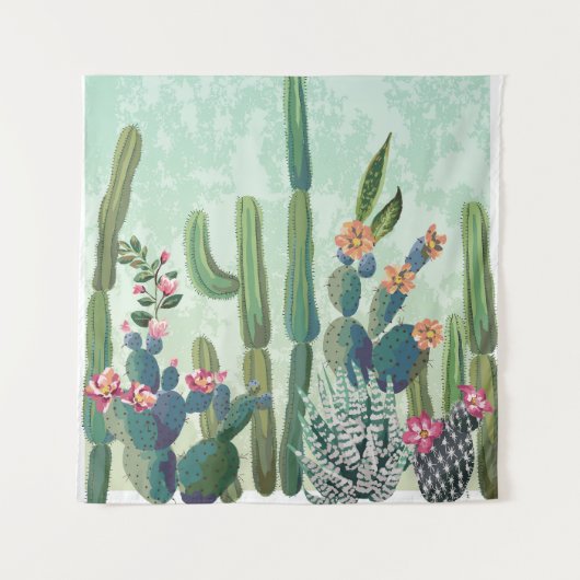 Schattige Succulenten: Vintage Cactus Patroon Wandkleed (Voorkant)