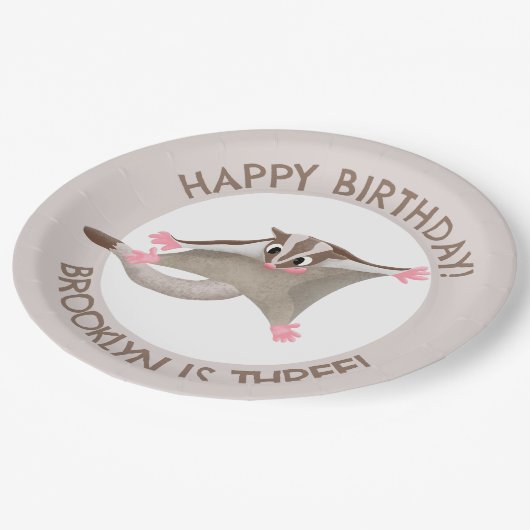 Schattige Sugar Glider Gepersonaliseerde cartoon V Papieren Bordje (Gekanteld)