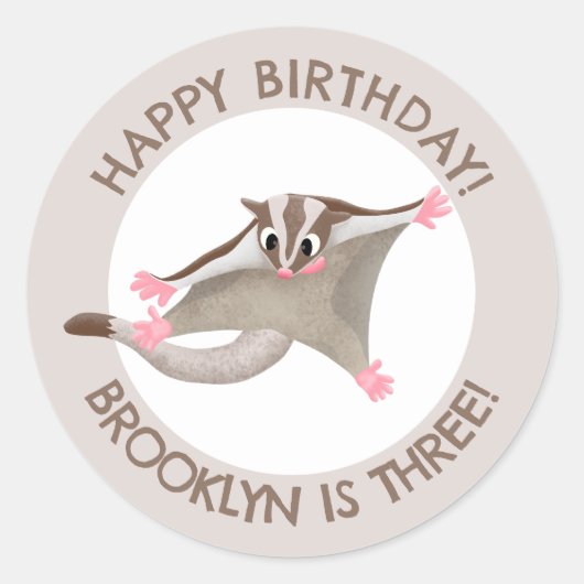 Schattige Sugar Glider Gepersonaliseerde cartoon V Ronde Sticker (Voorkant)