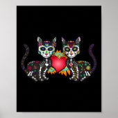 Schattige Sugar Skull Cat Duo Hart Mexicaans Dia D Poster (Voorkant)
