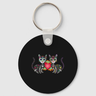 Schattige Sugar Skull Cat Duo Hart Mexicaans Dia D Sleutelhanger