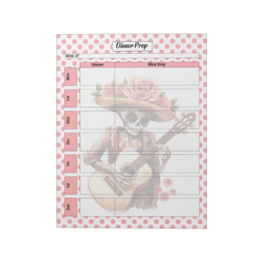 Schattige Sugar Skull Dinner Meal Prep Notitieblok (Linkerzijde)