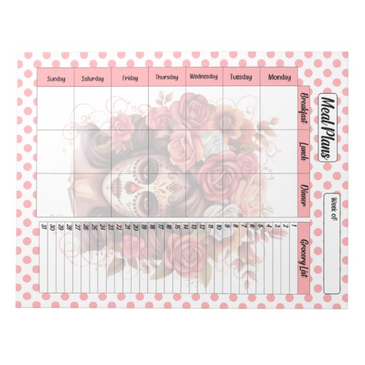 Schattige Sugar Skull Weekly Meal Plan Notitieblok (Voorkant)