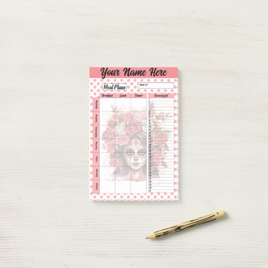 Schattige Sugar Skull Weekly Meal Plan Post-it® Notes (Op bureau)