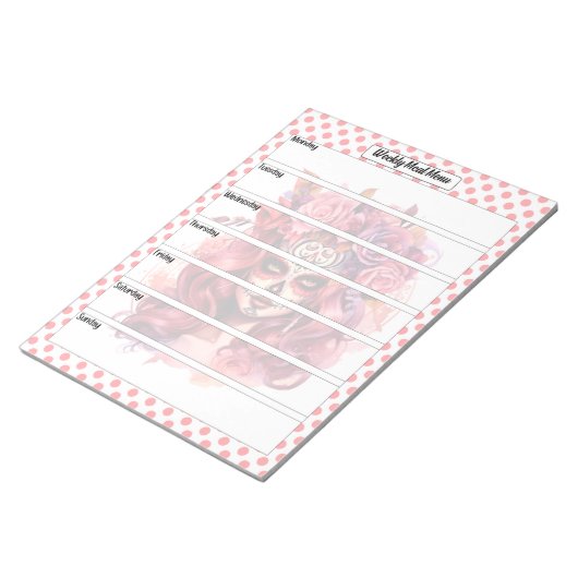 Schattige Sugar Skull Wekelijks Maaltijd Menu Notitieblok (Schuin)