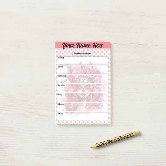 Schattige Sugar Skull Wekelijks Maaltijd Menu Post-it® Notes (Op bureau)