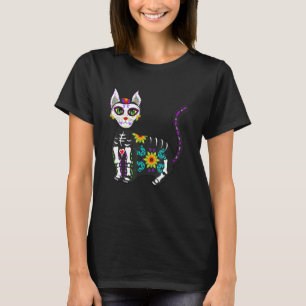 Schattige Suiker Schedel Mexicaanse Kat Halloween T-shirt