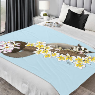 Schattige Suikereekhoorn Tropische Plumeria Bloeme Fleece Deken