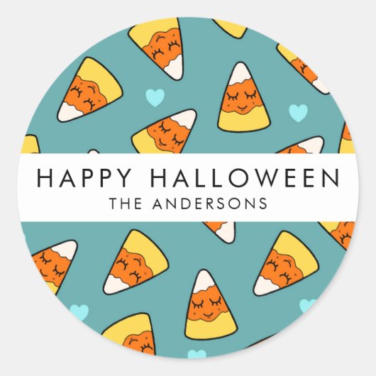 Schattige suikermaïs tekenpatroon | Jouw namen toe Ronde Sticker (Voorkant)