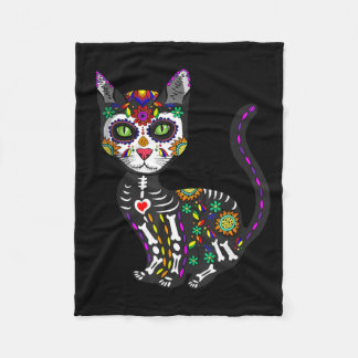 Schattige suikerschedel Mexicaanse kat Halloween D Fleece Deken