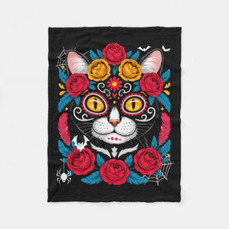 Schattige suikerschedel Mexicaanse kat Halloween D Fleece Deken
