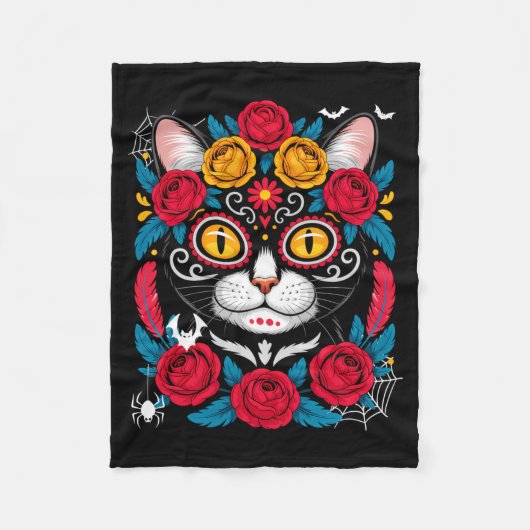 Schattige suikerschedel Mexicaanse kat Halloween D Fleece Deken (Voorkant)