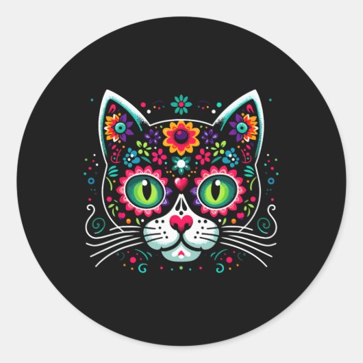 Schattige suikerschedel Mexicaanse kat Ronde Sticker (Voorkant)